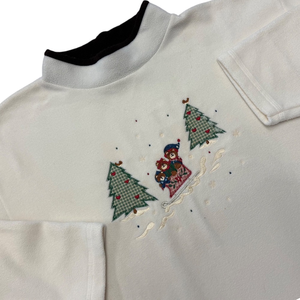 Endless Designs‎ Large Fleece Mock Neck Sweatshirt Cream Christmas Embroidered